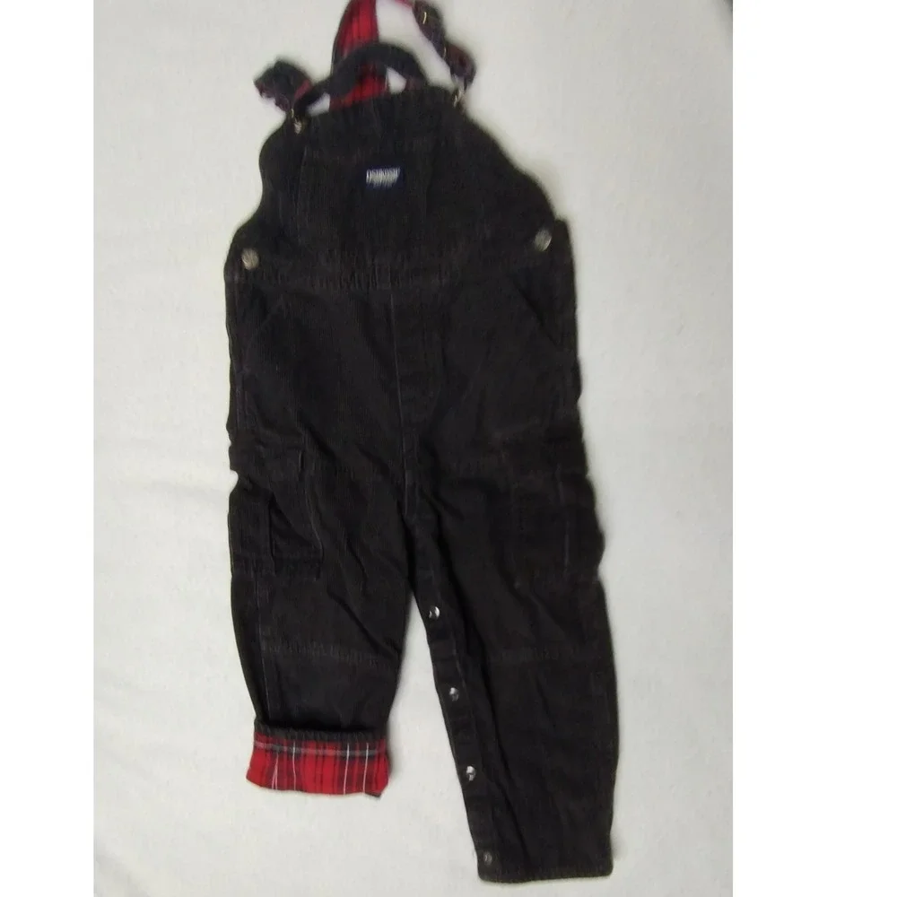 OshKosh Corduroy Overalls 36 Months Black Plaid Trim Toddler‎ Kids Fall